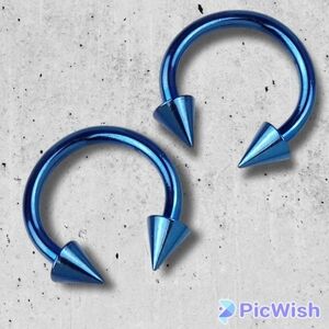 ⭐ NWT 2PC Punk 14g 10mm Gunmetal Blue Spike Captive Rings